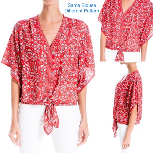 Max Studio Blouse V-Neck Front Tie Cape Sleeves Flattering Relaxed Lightweight - Picture 7 of 12